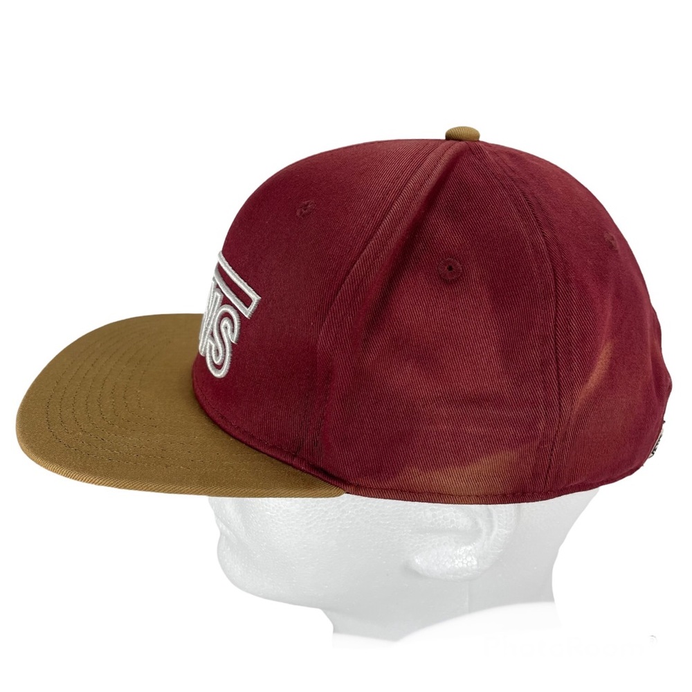 VANS Off The Wall Snapback Flat Brim Skater Hat Garnet Tan White Logo One Size - Picture 2 of 12
